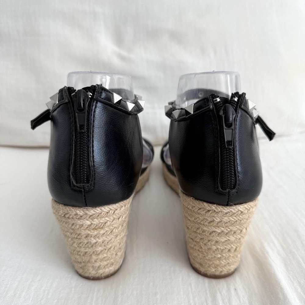 Esprit Black & Silver Studded Romy Espadrille Wedge Sandals - Picture 3 of 6